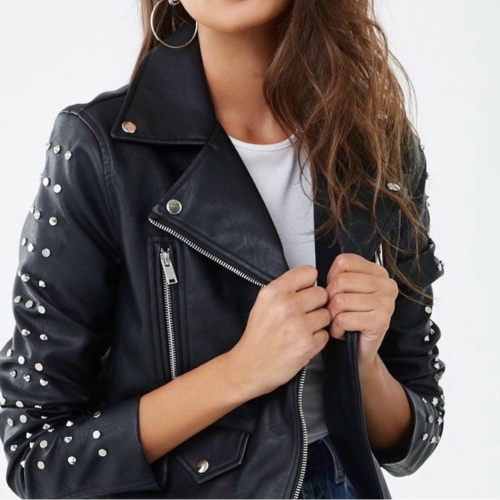 Love tree Studded Black faux Leather Jacket size medium women’s